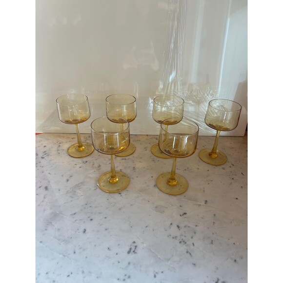 6 Italian Handblown Amber Apertif Glasses Possibly Carlo Moretti - Picture 4 of 10